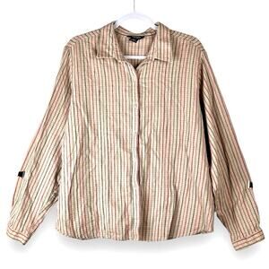 Woolrich Women’s 100% Woven Cotton Button-Down Shirt, Cream Striped, Size XL